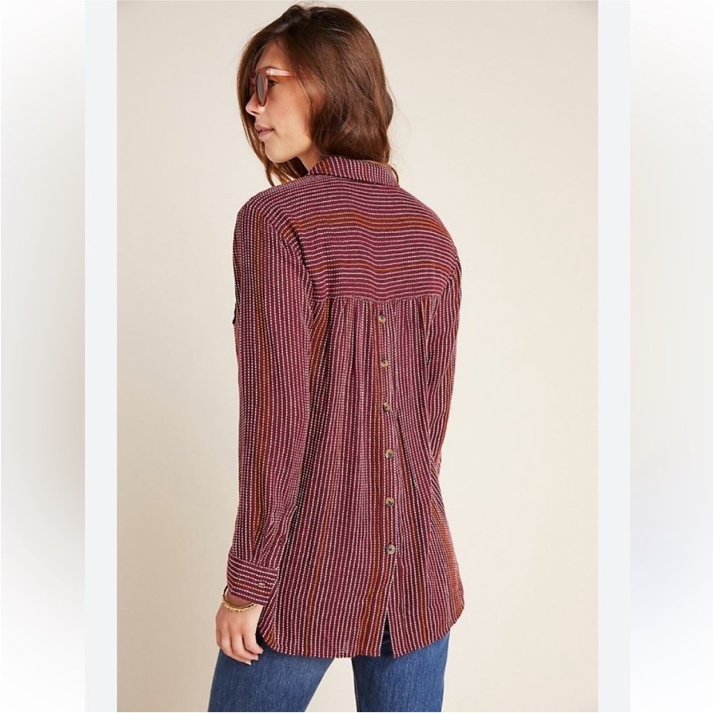 Anthropologie Isadora Striped Button-Back Long Sleeve tunic - Burgundy